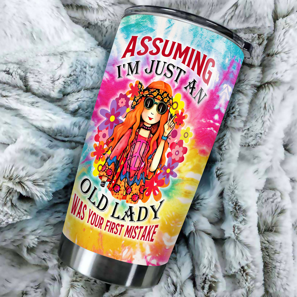 Camellia Personalized I'm Just Old Lady Hippie Style Stainless Steel Tumbler- Therma Flask Gift For Old Lady