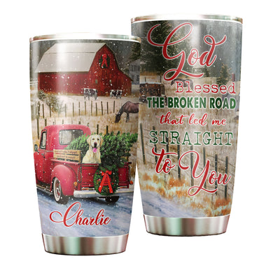 Camellia Personalized Dog In Car God Bleessed The Broken Road That Led Me Straight To You Stainless Steel Tumbler-Double-Walled Insulation Cup With Lid Gift For Chirstmas