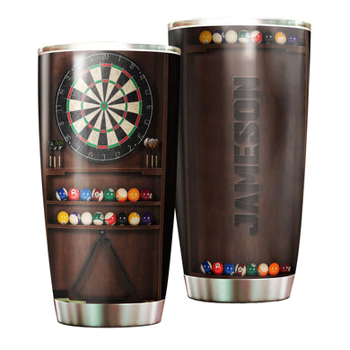 Camellia Personalized Pool Table Billiard And Dart Board Stainless Steel Tumbler-Double-Walled Insulated Gift For Golf Player Dart Player