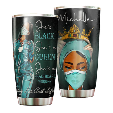 Camellia Personalized Black Nurse Living Her Best Life Stainless Steel Tumbler - Double-Walled Insulation Vacumm Flask - Gift For Black Queen, International Women's Day, Nurse's Day