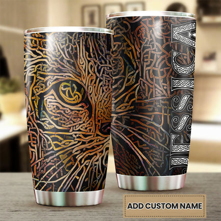 Camellia Personalized Celtic Knot Cat Stainless Steel Tumbler - Customized Double-Walled Insulation Travel Thermal Cup With Lid