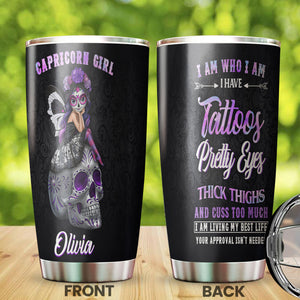 Camellia Persionalized 3D Capricorn Girl Stainless Steel Tumbler - Customized Double - Walled Insulation Travel Thermal Cup With Lid