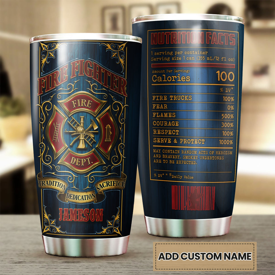 Camellia Personalized Firefighter Nutrition Facts Stainless Steel Tumbler-Double-Walled Insulation Gift For Firefighter Fireman