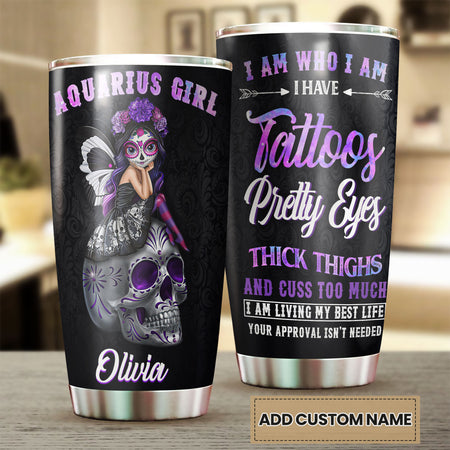 Camellia Persionalized 3D Aquarius Girl Stainless Steel Tumbler - Customized Double - Walled Insulation Travel Thermal Cup With Lid