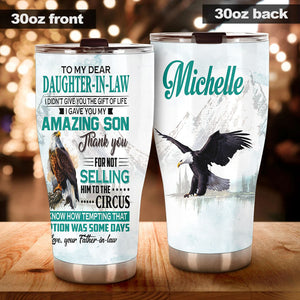 Camellia Personalized Eagle To My Dear Daughter In Law Stainless Steel Tumbler - Customized Double-Walled Insulation Travel Thermal Cup With Lid