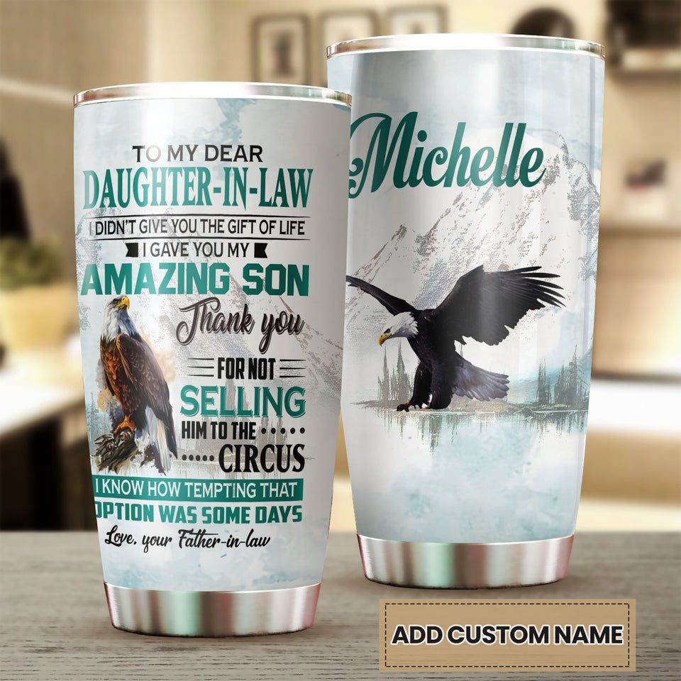 Camellia Personalized Eagle To My Dear Daughter In Law Stainless Steel Tumbler - Customized Double-Walled Insulation Travel Thermal Cup With Lid
