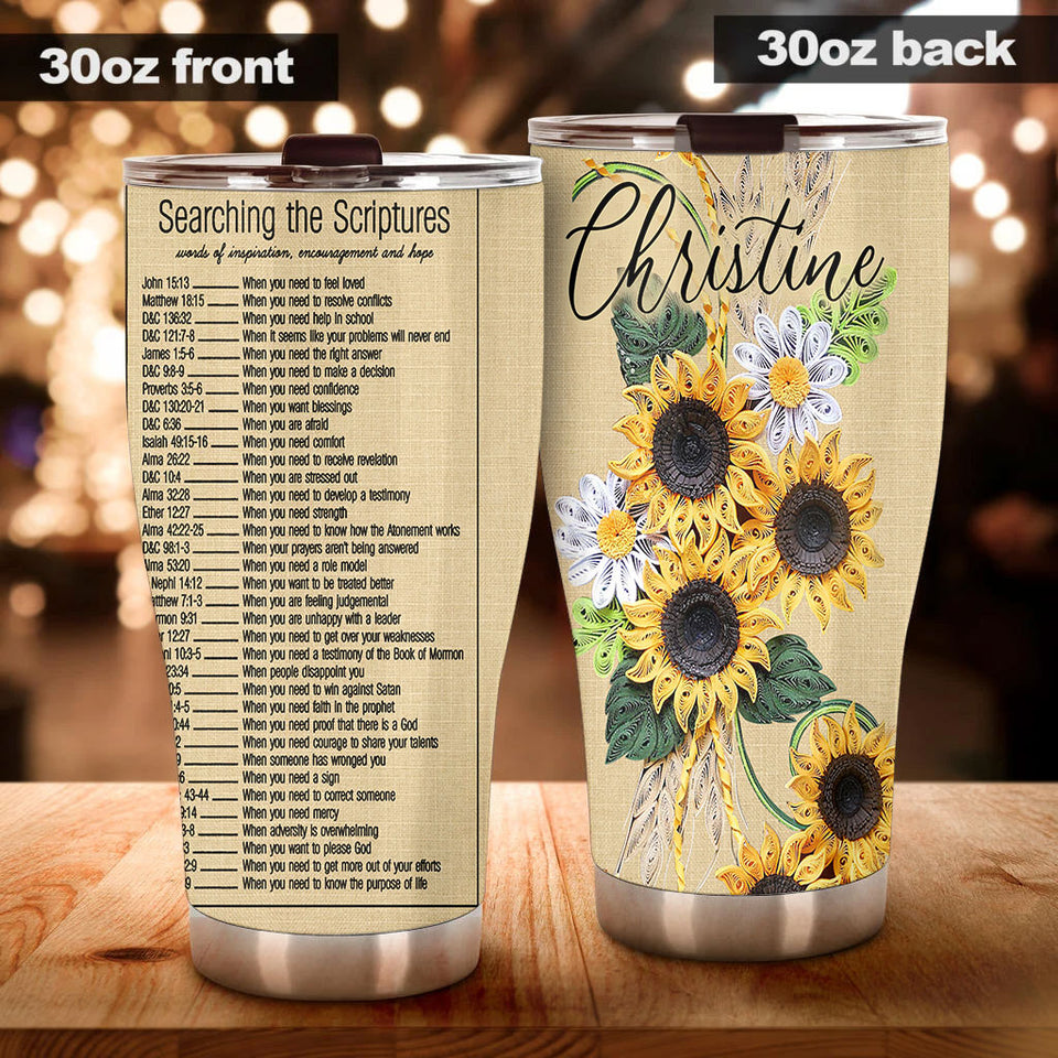 Camellia Personalized Sunflower Searching For Scriptures Stainless Steel Tumbler - Customized Double-Walled Insulation Travel Thermal Cup With Lid Gift For Christian