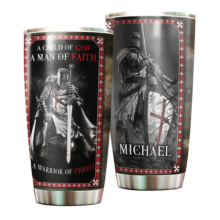 Camellia Personalized Child Of God Man Of Faith Warrior Of Christ Stainless Steel Tumbler-Wall Insulated Cup With Lid Travel Mug