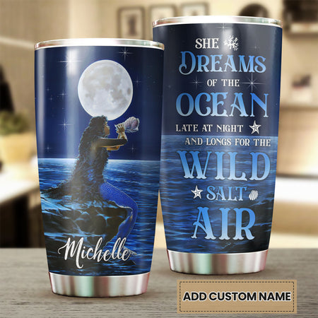 Camellia Personalized Mermaid She Dream Of The Ocean Stainless Steel Tumbler-Double-Walled Insulation Travel Cup With Lid 01