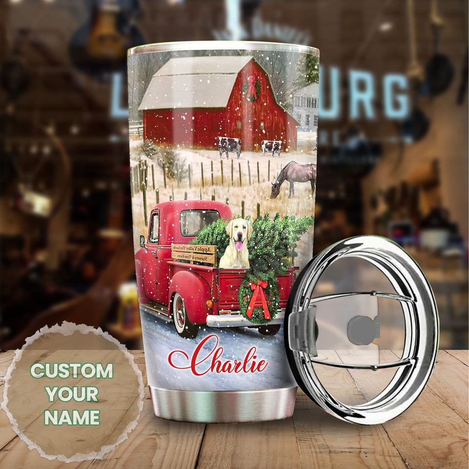 Camellia Personalized Dog In Car God Bleessed The Broken Road That Led Me Straight To You Stainless Steel Tumbler-Double-Walled Insulation Cup With Lid Gift For Chirstmas