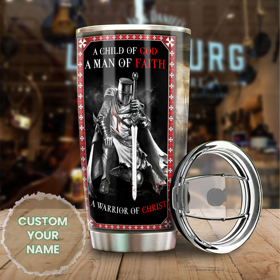 Camellia Personalized Child Of God Man Of Faith Warrior Of Christ Stainless Steel Tumbler-Wall Insulated Cup With Lid Travel Mug