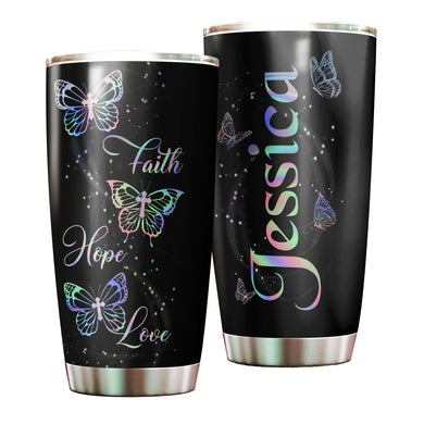 Camellia Personalized Butterfly Faith Hope Love Stainless Steel Tumbler - Double-Walled Insulation Vacumm Flask - For Thanksgiving, Memorial Day, Christians, Christmas Gift