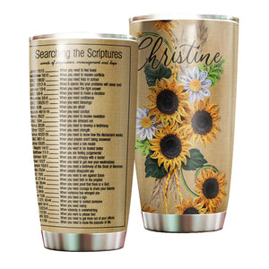 Camellia Personalized Sunflower Searching For Scriptures Stainless Steel Tumbler - Customized Double-Walled Insulation Travel Thermal Cup With Lid Gift For Christian