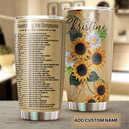 Camellia Personalized Sunflower Searching For Scriptures Stainless Steel Tumbler - Customized Double-Walled Insulation Travel Thermal Cup With Lid Gift For Christian