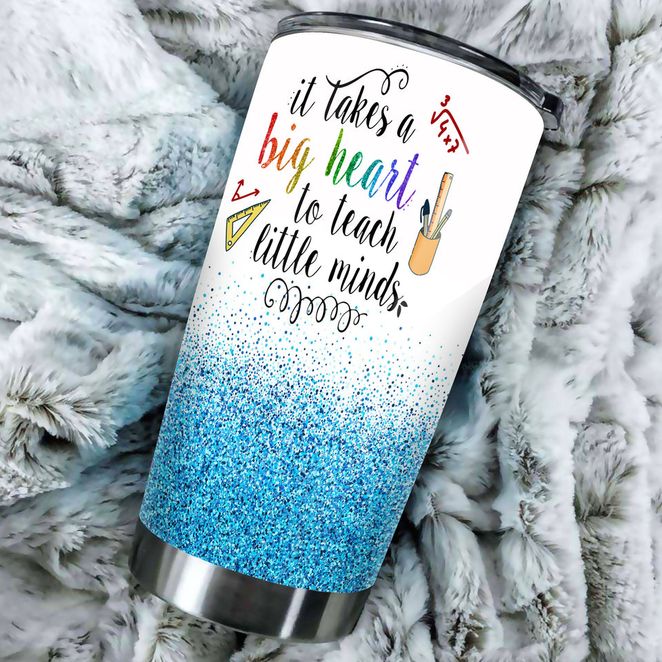 Camellia Personalized It Takes A Big Heart To Teach Little Mind Stainless Steel Tumbler-Sweat-Proof Double Wall Cup With Lid Gift For Math Teacher
