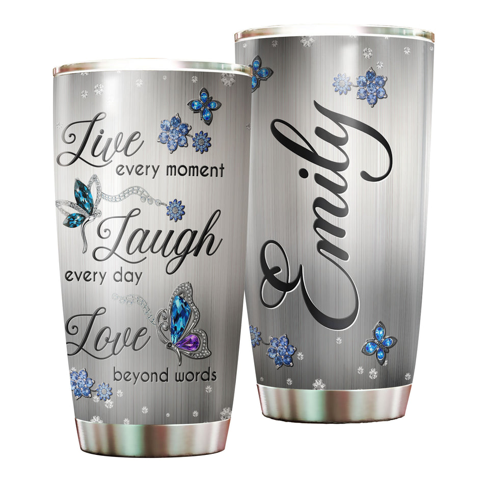 Camellia Personalized Butterfly Jewelry Style  Live Every Moment Stainless Steel Tumbler - Double-Walled Insulation Vacumm Flask - For Thanksgiving, Memorial Day, Christians, Christmas Gift