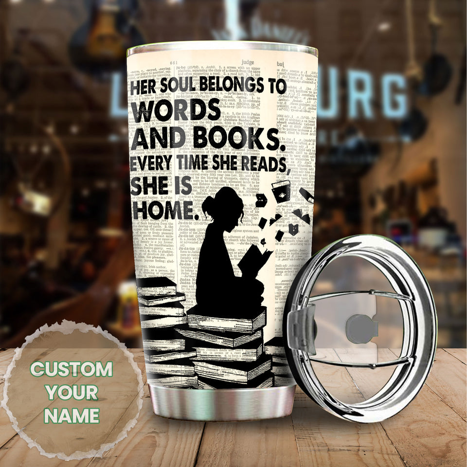 Camellia Personalized Her Soul Belongs To Words Stainless Steel Tumbler - Double-Walled Insulation Vacumm Flask - Gift For Book Lovers, Nerd, International Book Day