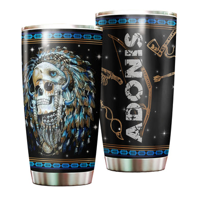 Camellia Personalized 3D Native American Skull Stainless Steel Tumbler - Double-Walled Insulation Vacumm Flask - Gift for Native American, Christmas