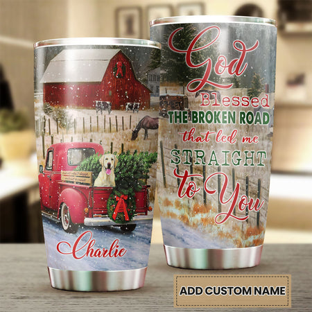 Camellia Personalized Dog In Car God Bleessed The Broken Road That Led Me Straight To You Stainless Steel Tumbler-Double-Walled Insulation Cup With Lid Gift For Chirstmas