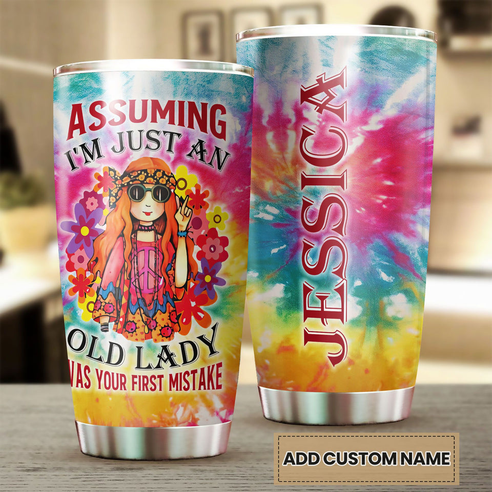 Camellia Personalized I'm Just Old Lady Hippie Style Stainless Steel Tumbler- Therma Flask Gift For Old Lady