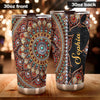 Camellia Personalized Mandala Beading Stainless Steel Tumbler-Sweat-Proof Double Wall Travel Cup With Lid