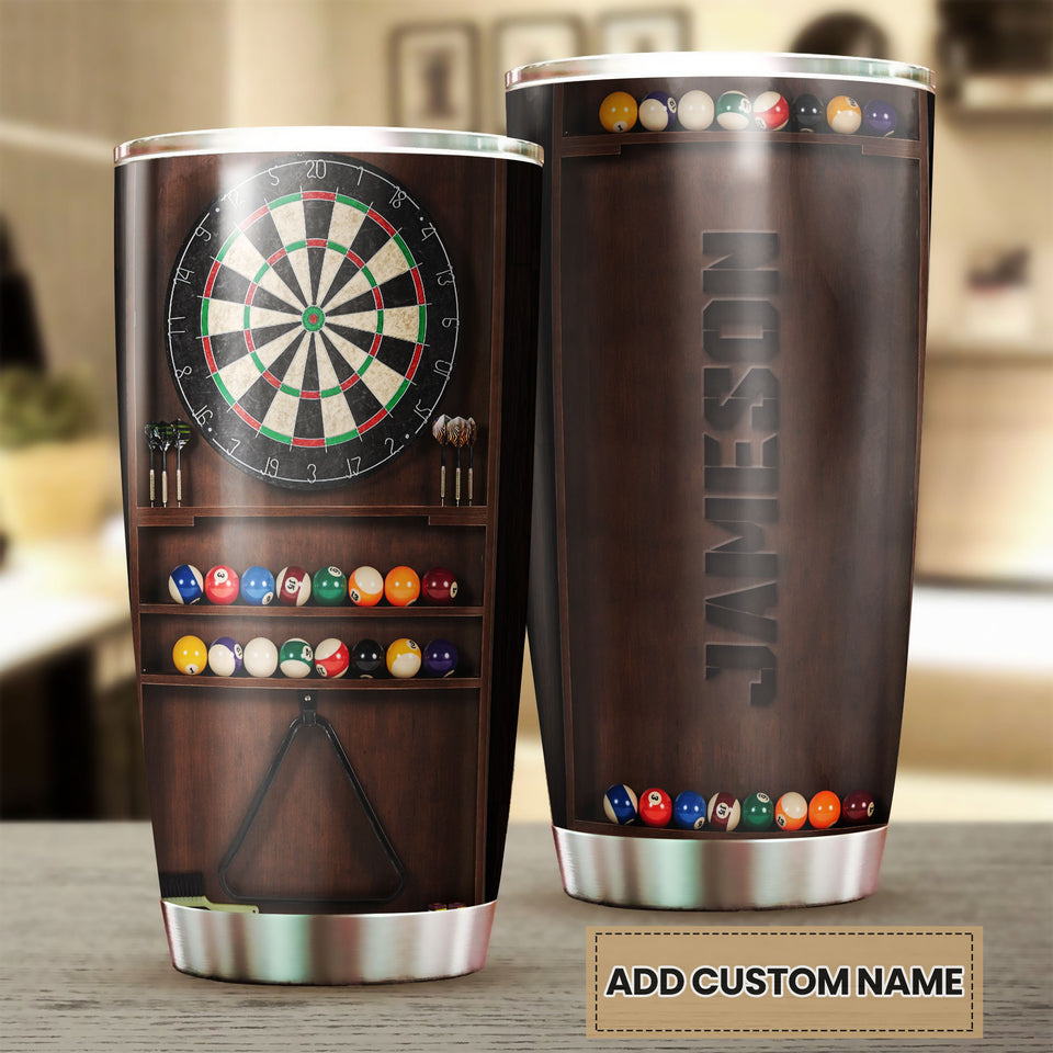 Camellia Personalized Pool Table Billiard And Dart Board Stainless Steel Tumbler-Double-Walled Insulated Gift For Golf Player Dart Player