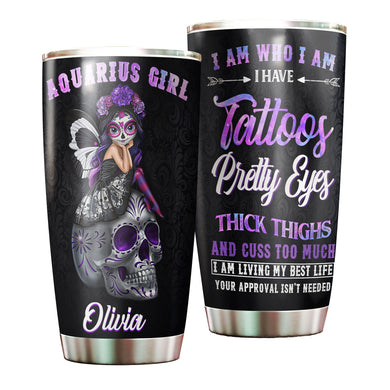 Camellia Persionalized 3D Aquarius Girl Stainless Steel Tumbler - Customized Double - Walled Insulation Travel Thermal Cup With Lid