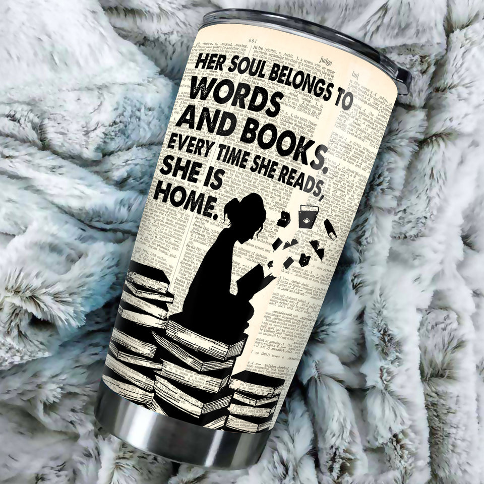 Camellia Personalized Her Soul Belongs To Words Stainless Steel Tumbler - Double-Walled Insulation Vacumm Flask - Gift For Book Lovers, Nerd, International Book Day