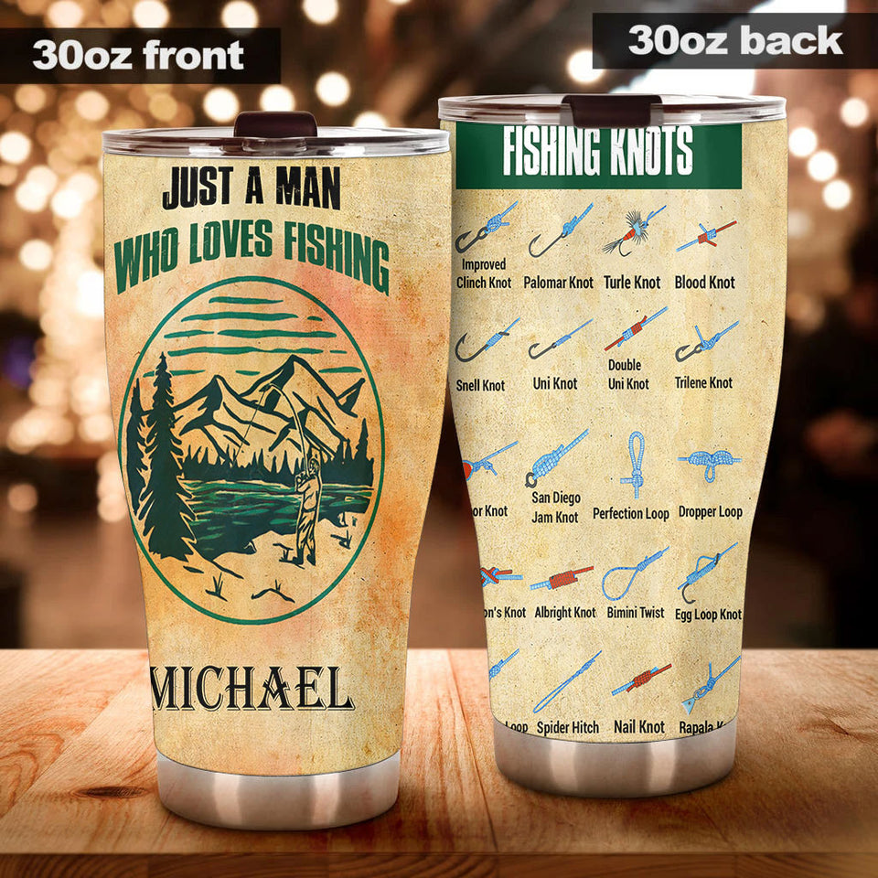 Camellia Personalized Just A Man Who Loves Fishing Stainless Steel Tumbler - Customized Double-Walled Insulation Travel Thermal Cup With Lid Gift For Fisherman
