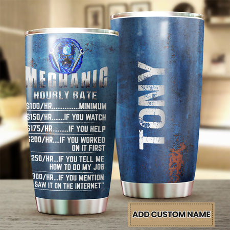 Camellia Personalized Mechanic Hourly Rate  Stainless Steel Tumbler-Sweat-Proof Double Wall Cup With Lid Gift For Mechanic