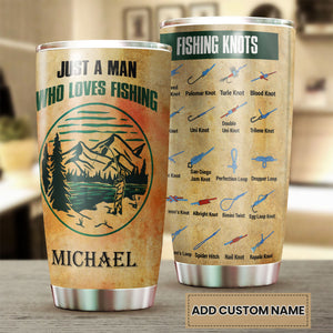 Camellia Personalized Just A Man Who Loves Fishing Stainless Steel Tumbler - Customized Double-Walled Insulation Travel Thermal Cup With Lid Gift For Fisherman