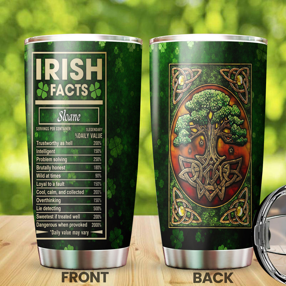 Camellia Persionalized Irish Facts Tree Stainless Steel Tumbler - Customized Double - Walled Insulation Travel Thermal Cup With Lid