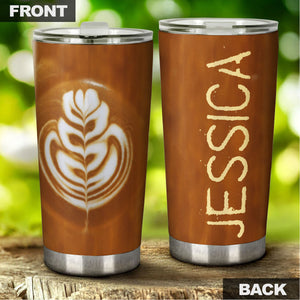 Camellia Personalized Coffee Latte Art Stainless Steel Tumbler - Customized Double-Walled Insulation Travel Thermal Cup With Lid Gift For Coffee Lover