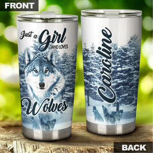 Camellia Persionalized 3D Wolf Just A Girl Who Loves Wolves Stainless Steel Tumbler - Customized Double - Walled Insulation Travel Thermal Cup With Lid Gift For Wolf Lover