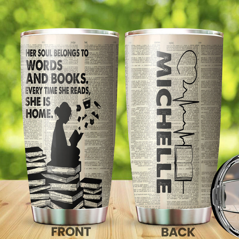 Camellia Personalized Her Soul Belongs To Words Stainless Steel Tumbler - Double-Walled Insulation Vacumm Flask - Gift For Book Lovers, Nerd, International Book Day