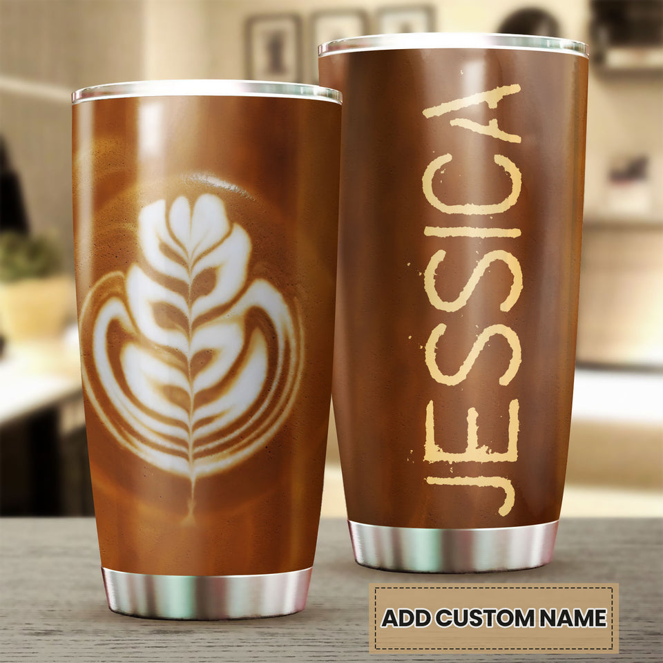 Camellia Personalized Coffee Latte Art Stainless Steel Tumbler - Customized Double-Walled Insulation Travel Thermal Cup With Lid Gift For Coffee Lover