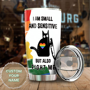 Camellia Personalized Black Cat I Am Small And Sensitive LGBT  Stainless Steel Tumbler-Double-Walled Insulation Thermal Flask Gift For Cat Lover LGBT