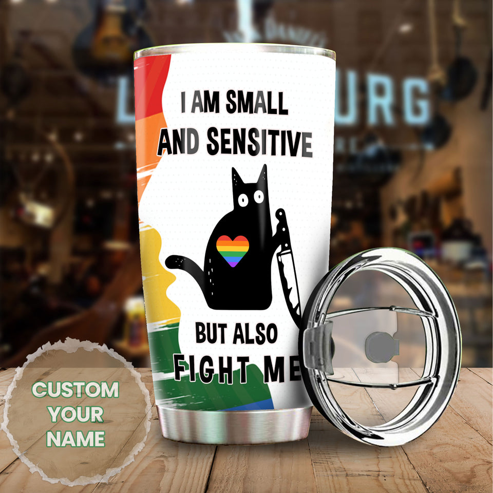 Camellia Personalized Black Cat I Am Small And Sensitive LGBT  Stainless Steel Tumbler-Double-Walled Insulation Thermal Flask Gift For Cat Lover LGBT