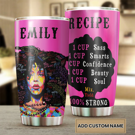 Camellia Personalized Black Women Stainless Steel Tumbler - Double-Walled Insulation Vacumm Flask - Gift For Black Queen, International Women's Day, Hippie Girls 17