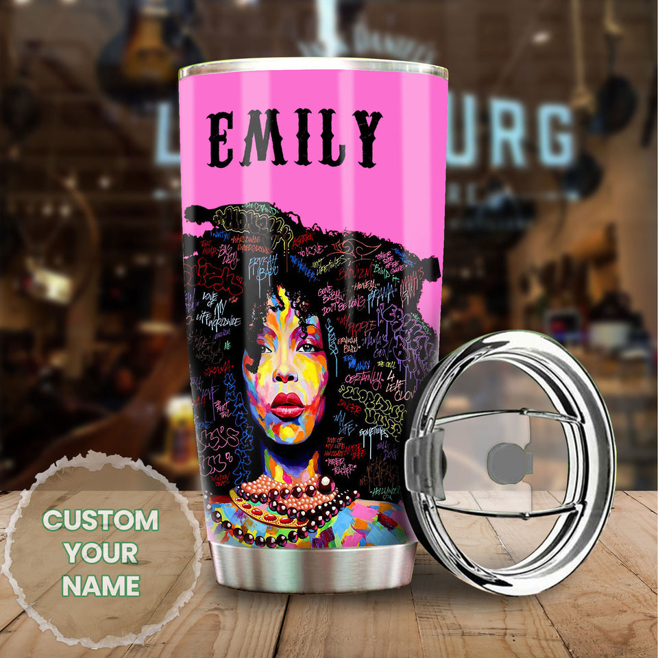 Camellia Personalized Black Women Stainless Steel Tumbler - Double-Walled Insulation Vacumm Flask - Gift For Black Queen, International Women's Day, Hippie Girls 17