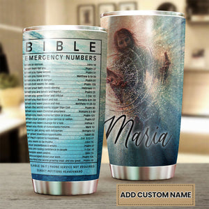 Camellia Persionalized 3D Emergency Bible Numbers Stainless Steel Tumbler - Customized Double - Walled Insulation Travel Thermal Cup With Lid Gift For Christian