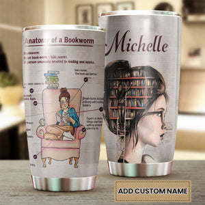 Camellia Personalized Bookworm Anatomy Stainless Steel Tumbler - Double-Walled Insulation Vacumm Flask - Gift For Book Lovers, Nerd, International Book Day