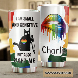 Camellia Personalized Black Cat I Am Small And Sensitive LGBT  Stainless Steel Tumbler-Double-Walled Insulation Thermal Flask Gift For Cat Lover LGBT