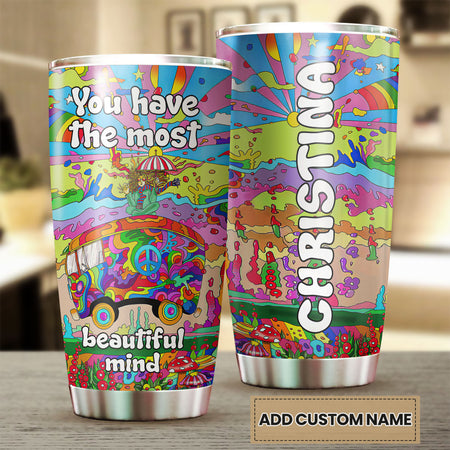 Camellia Personalized Hippie Rainbow You Have The Most Beautiful Mind Stainless Steel Tumbler-Sweat-Proof Double Wall Travel Cup With Lid