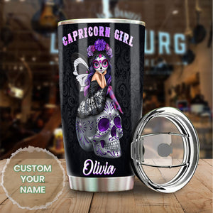 Camellia Persionalized 3D Capricorn Girl Stainless Steel Tumbler - Customized Double - Walled Insulation Travel Thermal Cup With Lid