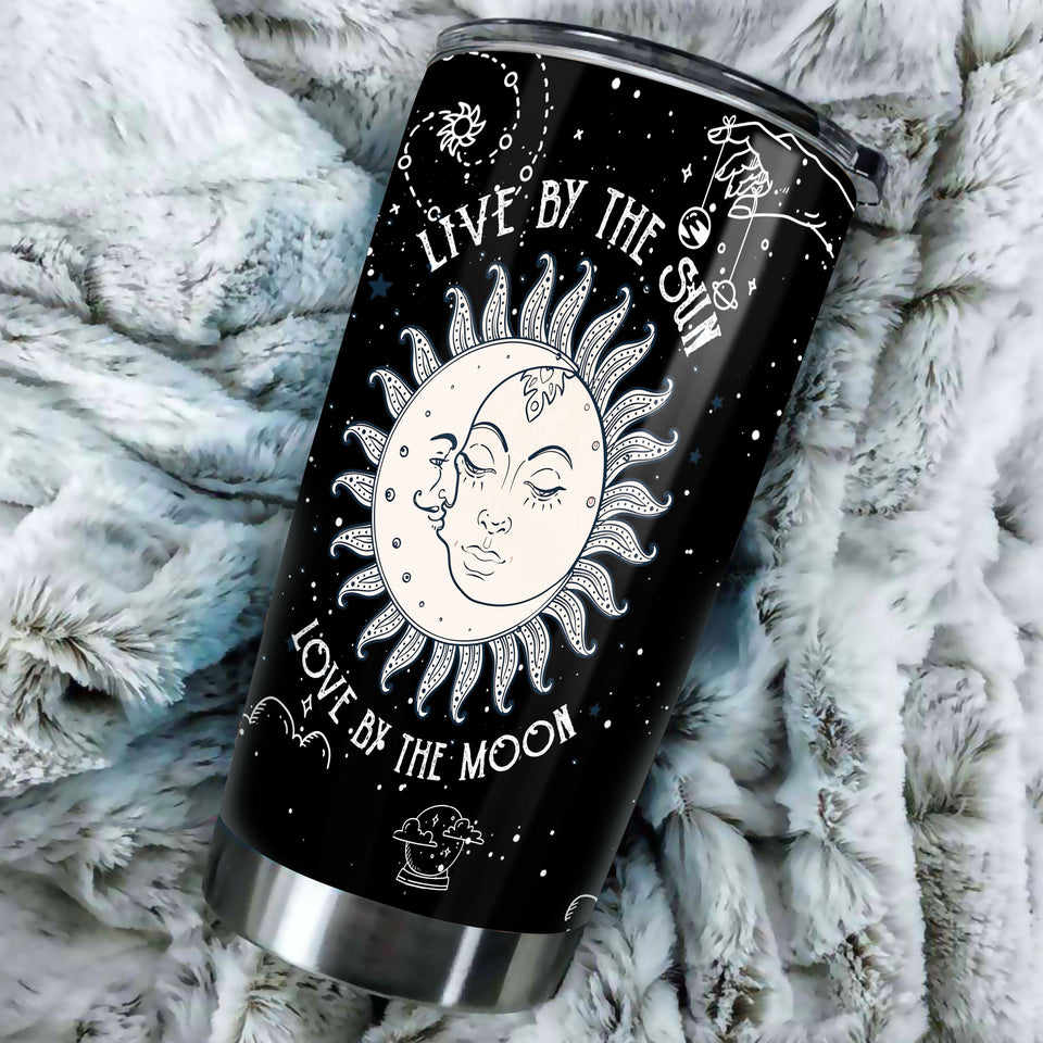 Camellia Personalized Live By The Sun Love By The Moon Stainless Steel Tumbler-Double-Walled Insulation Travel Cup With Lid