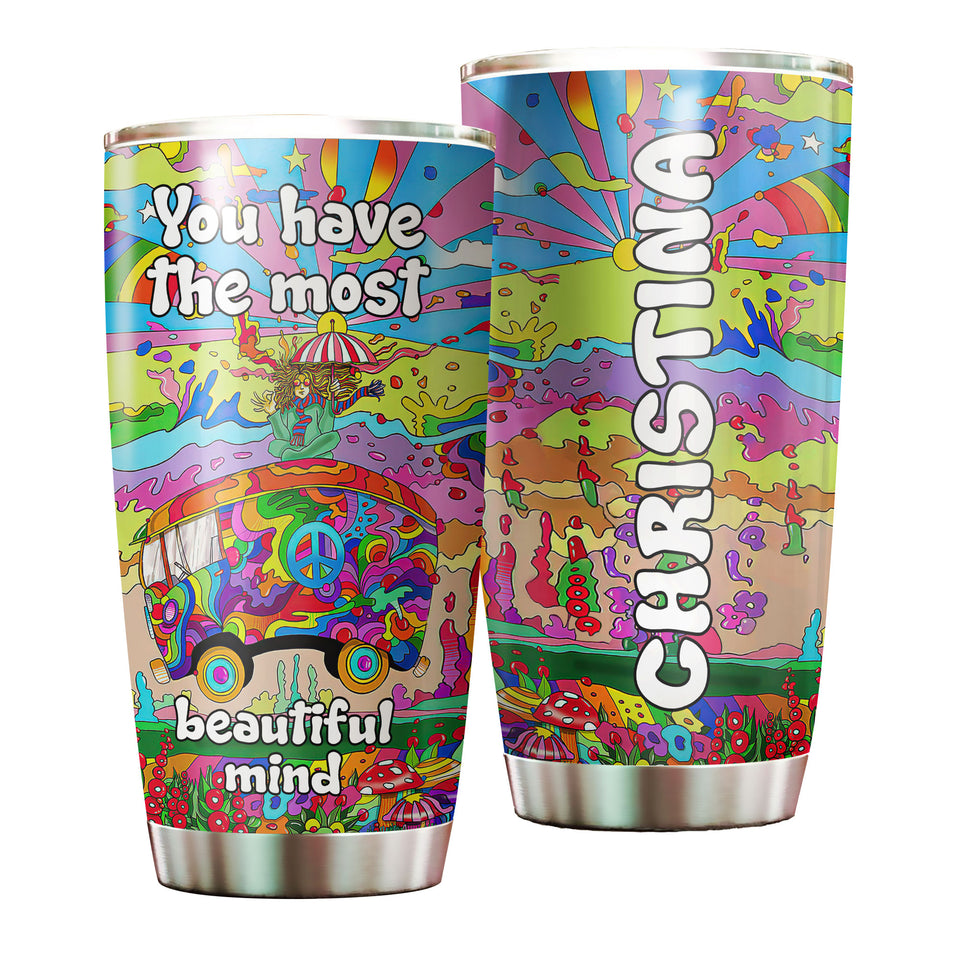 Camellia Personalized Hippie Rainbow You Have The Most Beautiful Mind Stainless Steel Tumbler-Sweat-Proof Double Wall Travel Cup With Lid