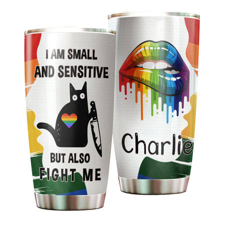 Camellia Personalized Black Cat I Am Small And Sensitive LGBT  Stainless Steel Tumbler-Double-Walled Insulation Thermal Flask Gift For Cat Lover LGBT