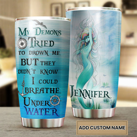 Camellia Personalized Mermaid They Didn't Know I Could Breathe Under water Stainless Steel Tumbler-Double-Walled Insulation Travel Cup With Lid