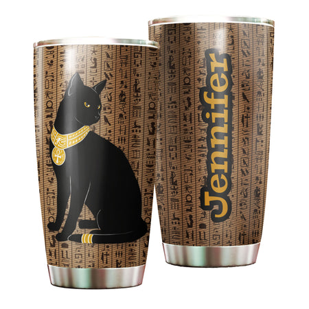 Camellia Personalized Black Cat Egypt Stainless Steel Tumbler-Therma Flask Gift For Cat Lover Mom Cat